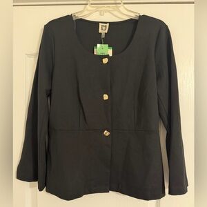 Anne Klein Black Blazer with Gold Accent Buttons Petite Large Jacket